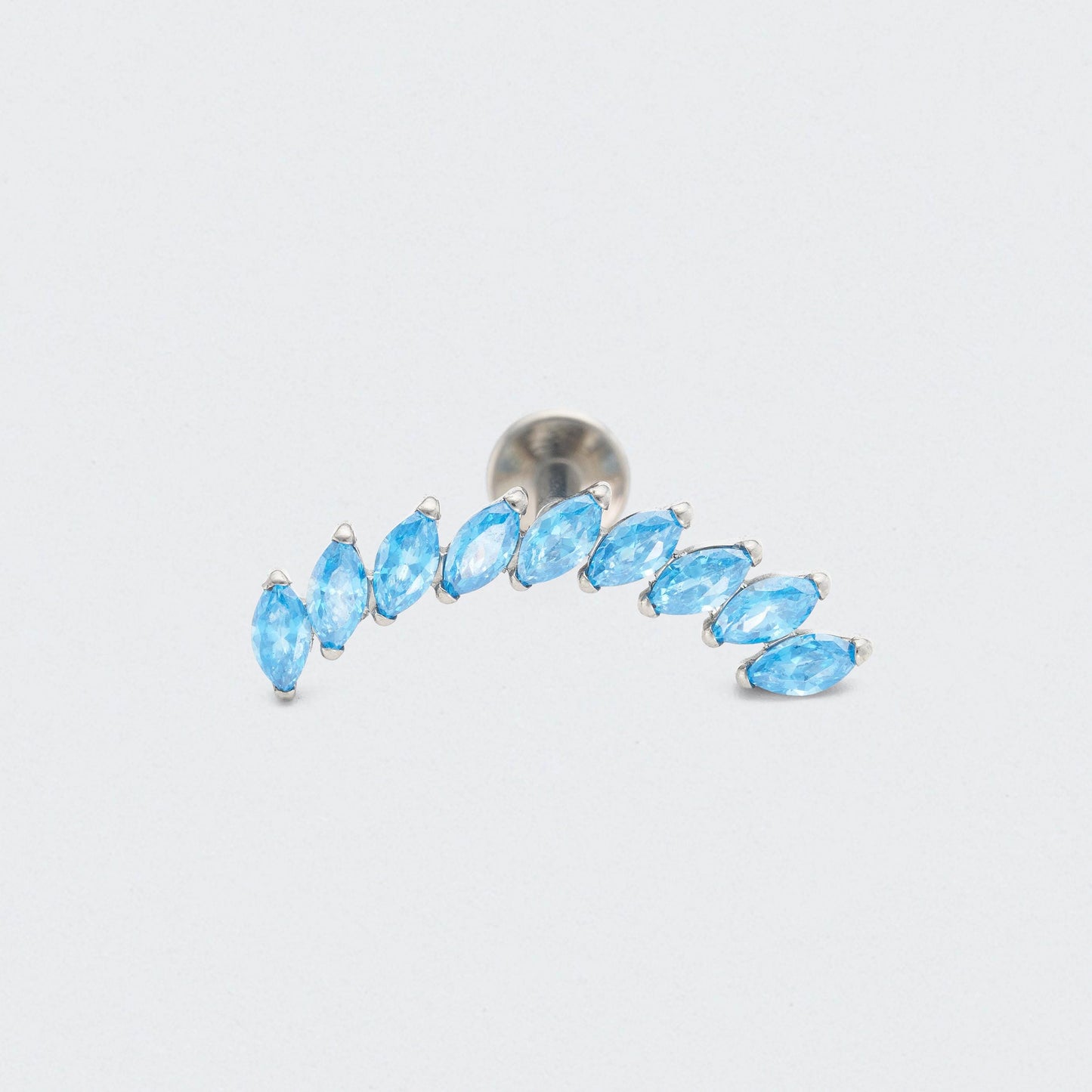 9 Marquise Aqua Blue CZ Labret in Silver - Titanium