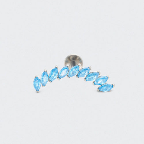 9 Marquise Aqua Blue CZ Labret in Silver - Titanium