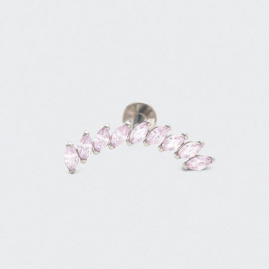 9 Marquise Pink CZ Labret in Silver - Titanium