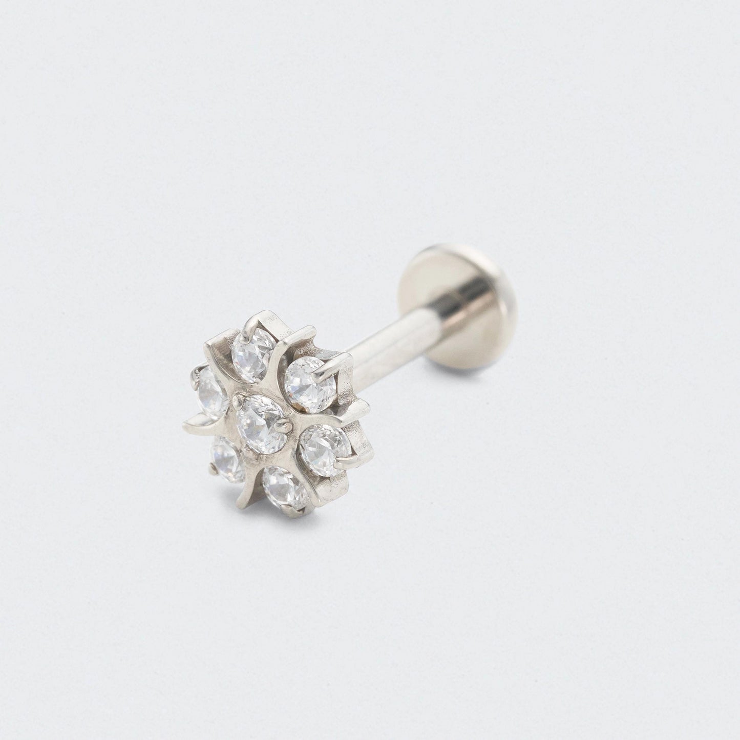 Flower CZ Labret in Silver - Titanium
