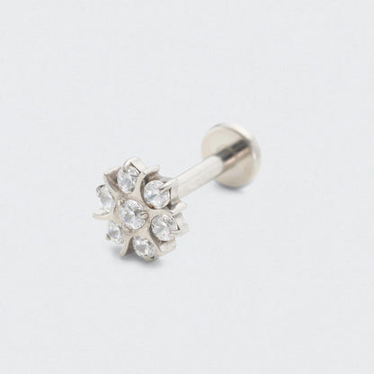 Flower CZ Labret in Silver - Titanium