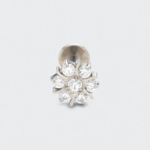 Flower CZ Labret in Silver - Titanium