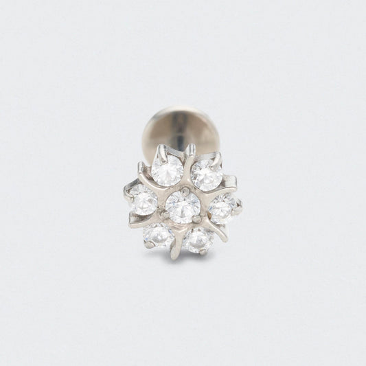 Flower CZ Labret in Silver - Titanium