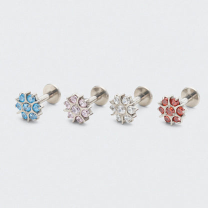 Flower Aqua Blue CZ Front Facing Labret in Silver - Titanium