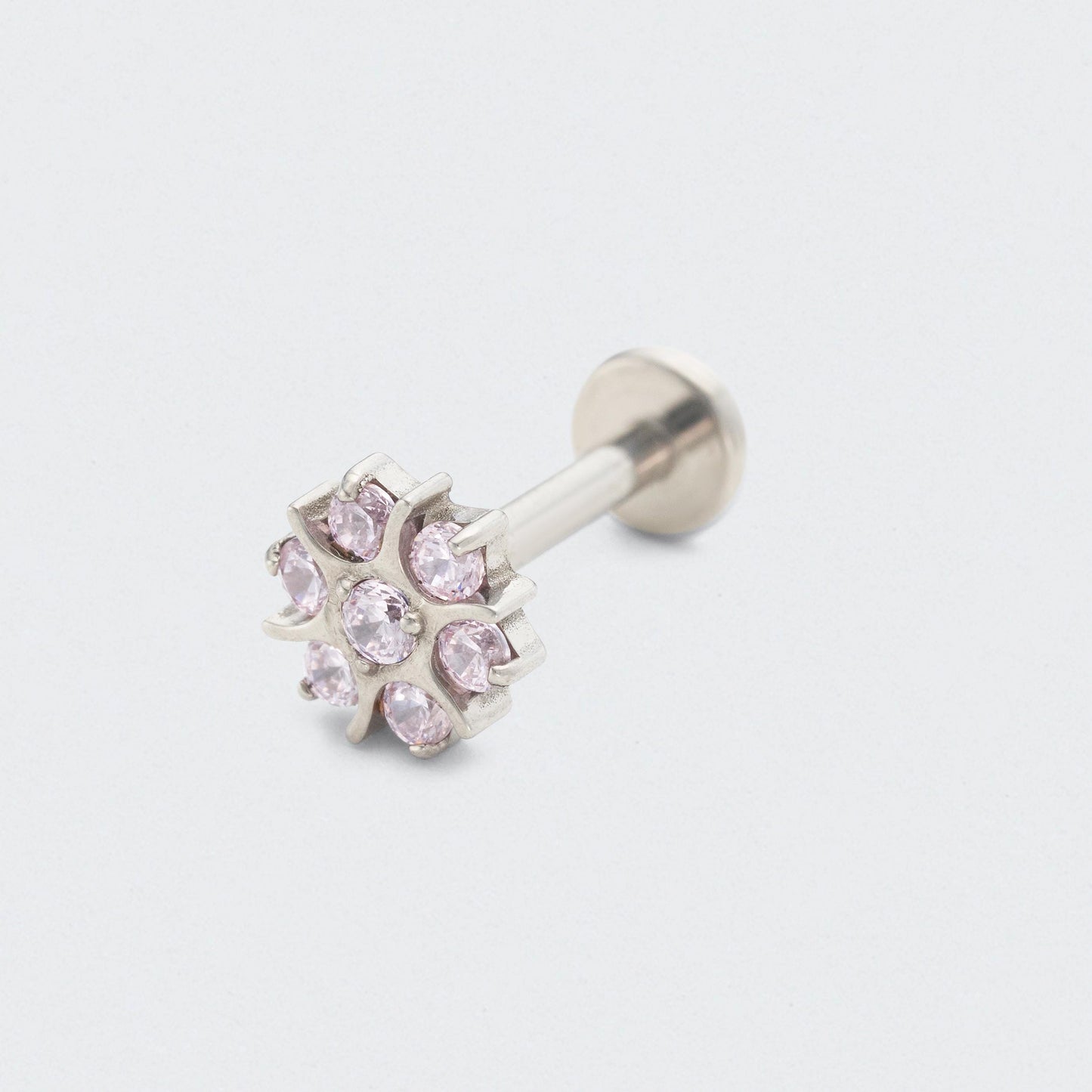 Flower Pink CZ Labret in Silver - Titanium