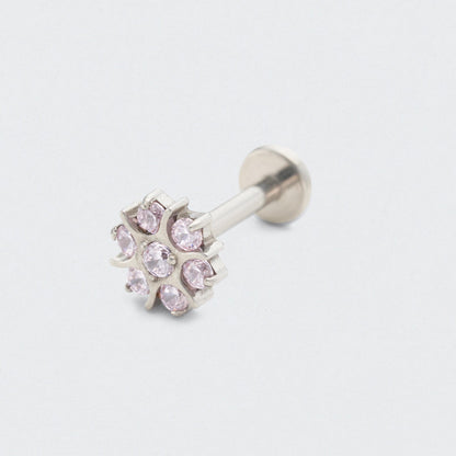 Flower Pink CZ Labret in Silver - Titanium