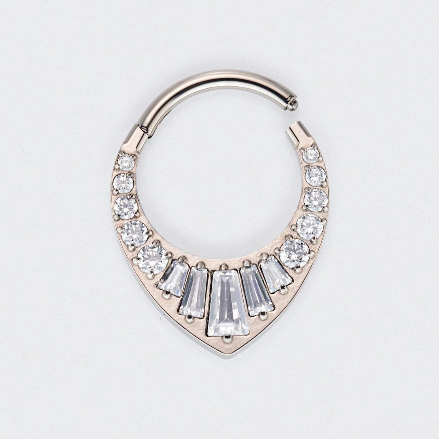 Teardrop CZ and Round CZ Paved Front Face Segment Ring in Silver - Titanium