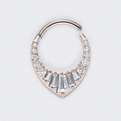Teardrop CZ and Round CZ Paved Front Face Segment Ring in Silver - Titanium