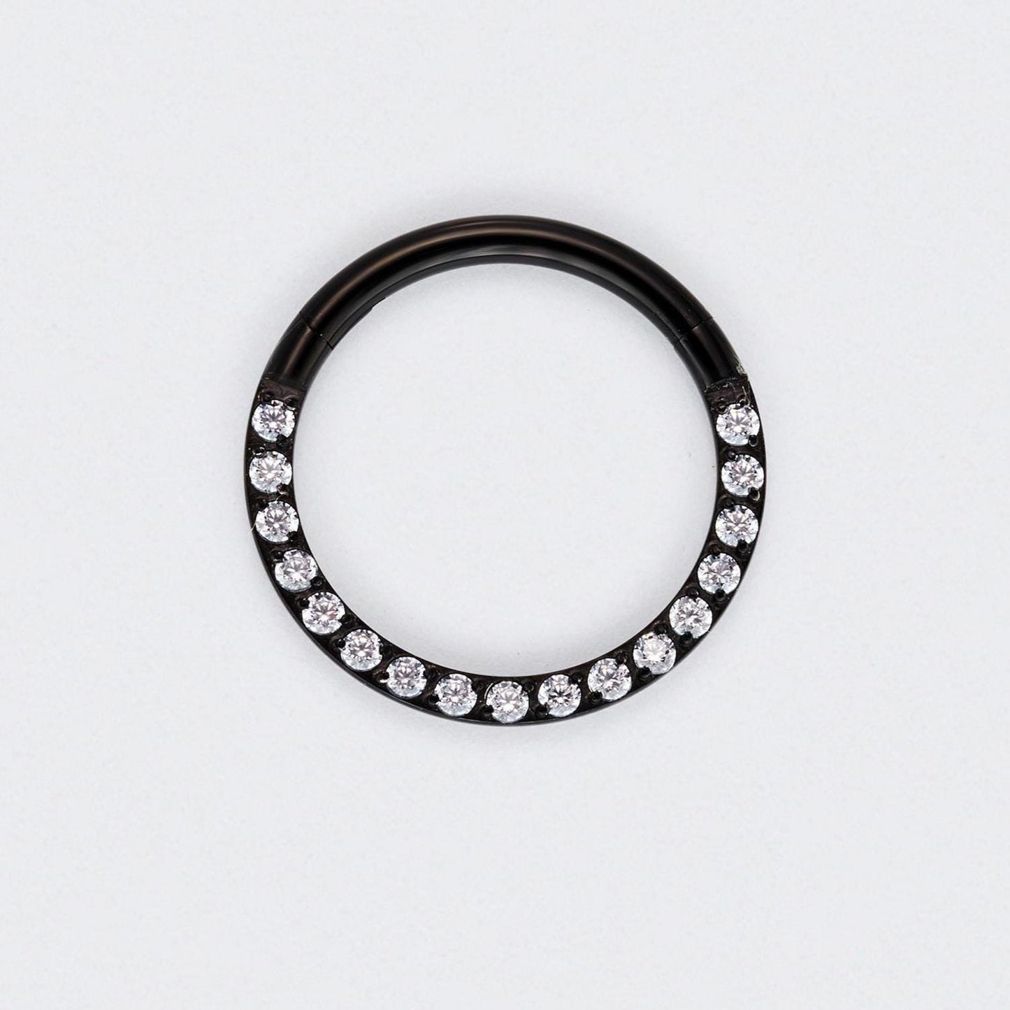 CZ Front Facing Segment Hinged Clicker Ring in Black - Titanium