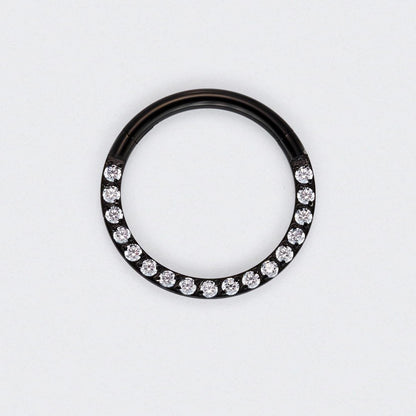 CZ Front Facing Segment Hinged Clicker Ring in Black - Titanium