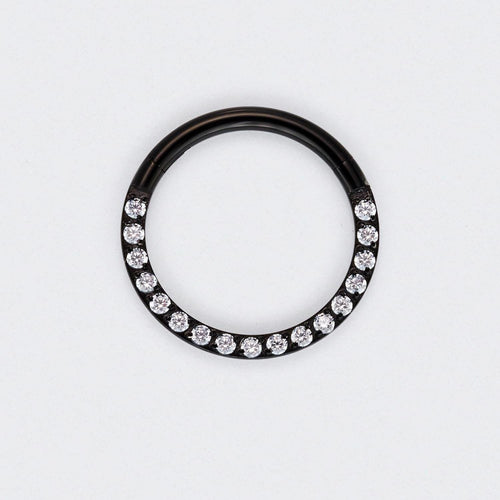 CZ Front Facing Segment Hinged Clicker Ring in Black - Titanium