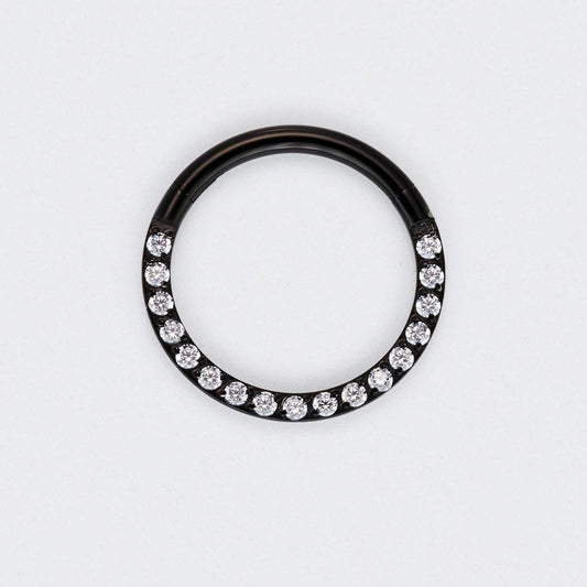 CZ Front Facing Segment Hinged Clicker Ring in Black - Titanium