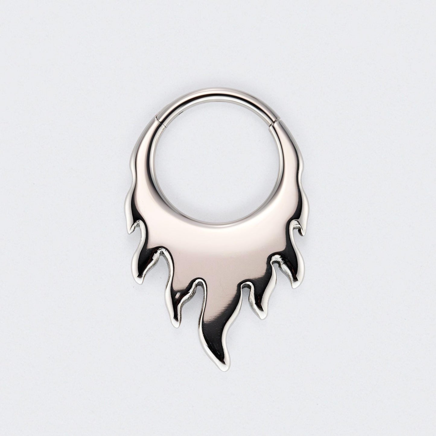 Nova Flame Hinged Segment Hoop Clicker Ring in Silver - Titanium