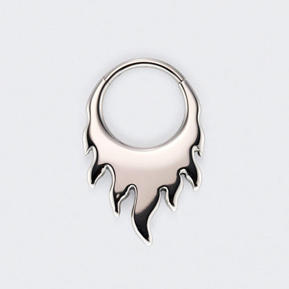 Nova Flame Hinged Segment Hoop Clicker Ring in Silver - Titanium