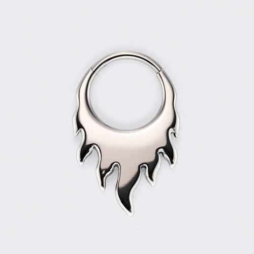 Nova Flame Hinged Segment Hoop Clicker Ring in Silver - Titanium
