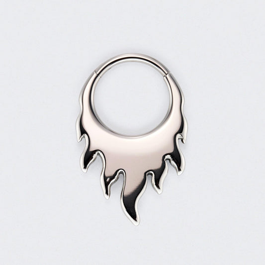 Nova Flame Hinged Segment Hoop Clicker Ring in Silver - Titanium