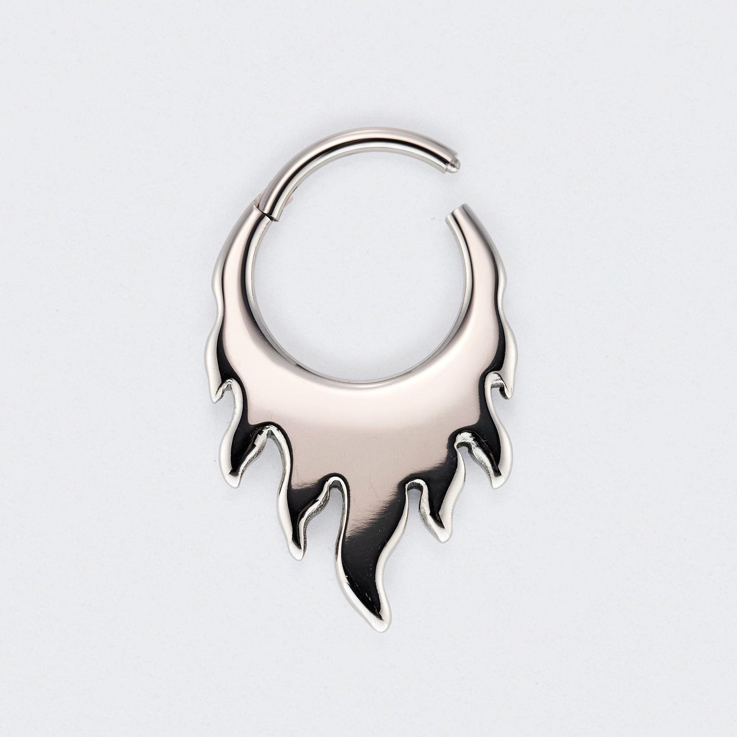 Nova Flame Hinged Segment Hoop Clicker Ring in Silver - Titanium