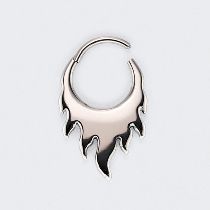 Nova Flame Hinged Segment Hoop Clicker Ring in Silver - Titanium