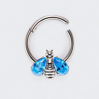 Bee Blue CZ Stone Wings Top Hinged Segment Clicker in Silver - Titanium