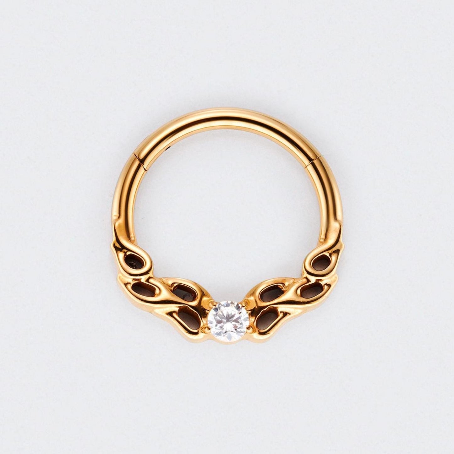 Hollow Pattern With CZ Centre Hinged Segment Hoop Earrings Clicker Ring in Gold - Titanium