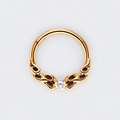 Hollow Pattern With CZ Centre Hinged Segment Hoop Earrings Clicker Ring in Gold - Titanium