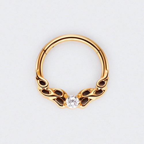 Hollow Pattern With CZ Centre Hinged Segment Hoop Earrings Clicker Ring in Gold - Titanium