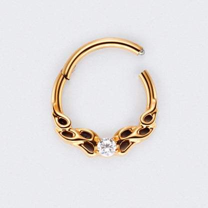 Hollow Pattern With CZ Centre Hinged Segment Hoop Earrings Clicker Ring in Gold - Titanium
