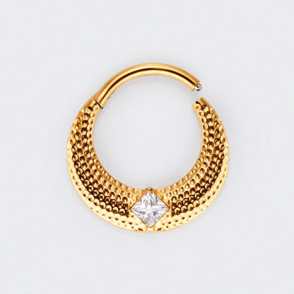 Large Bumped Cut with CZ Centre Hinged Segment Clicker in Gold - Titanium