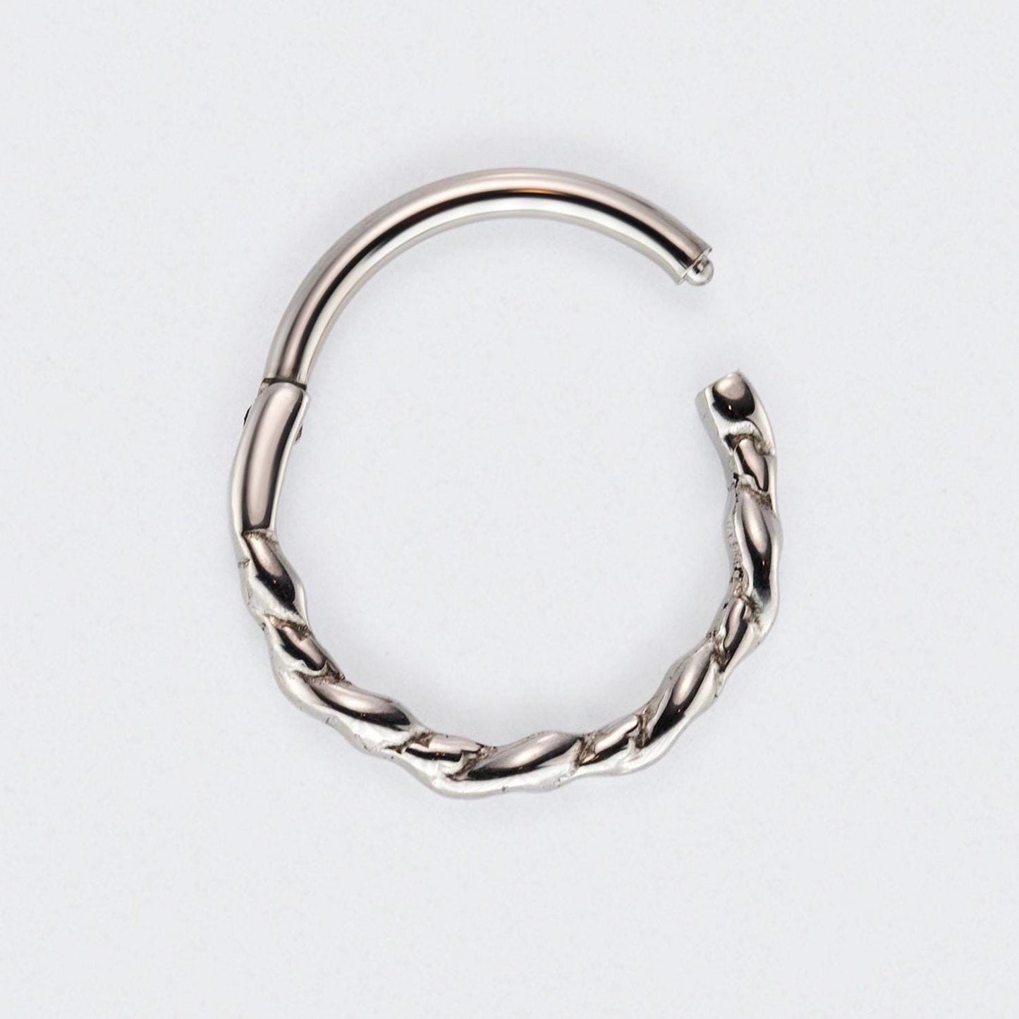 Twisted Hinged Segment Hoop Clicker Ring in Silver - Titanium