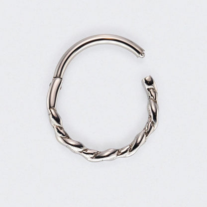 Twisted Hinged Segment Hoop Clicker Ring in Silver - Titanium