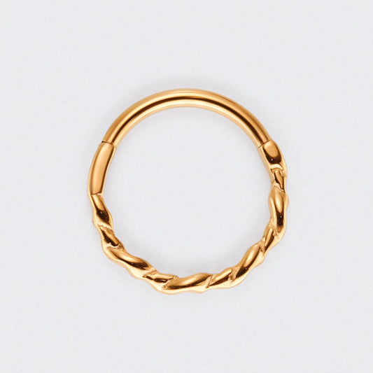 Twisted Hinged Segment Hoop Clicker Ring in Gold - Titanium