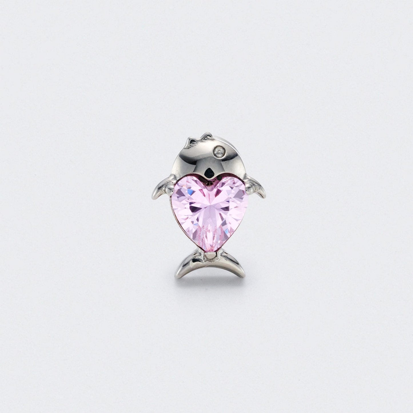 Fish Pink CZ Front Facing Labret in Silver - Titanium