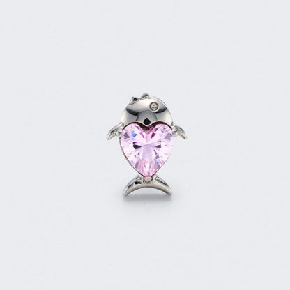 Fish Pink CZ Front Facing Labret in Silver - Titanium