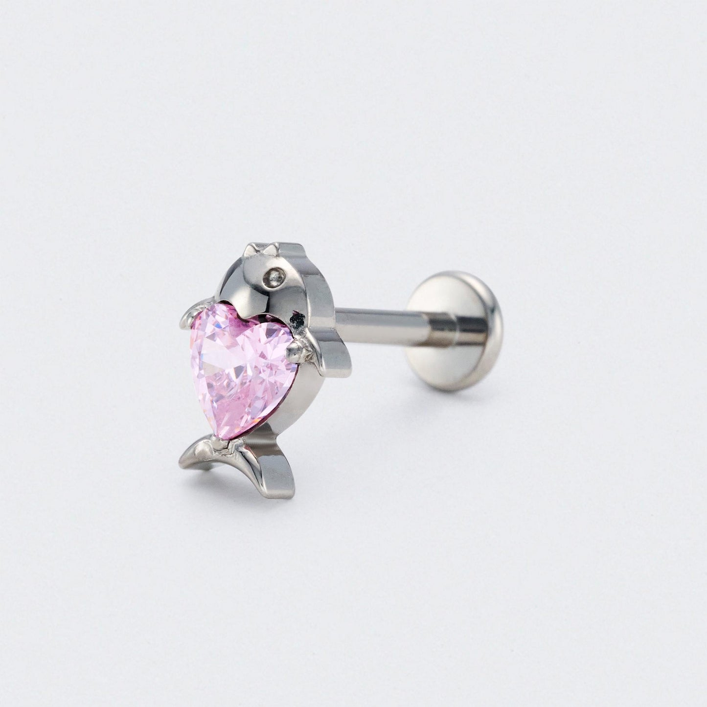Fish Pink CZ Front Facing Labret in Silver - Titanium