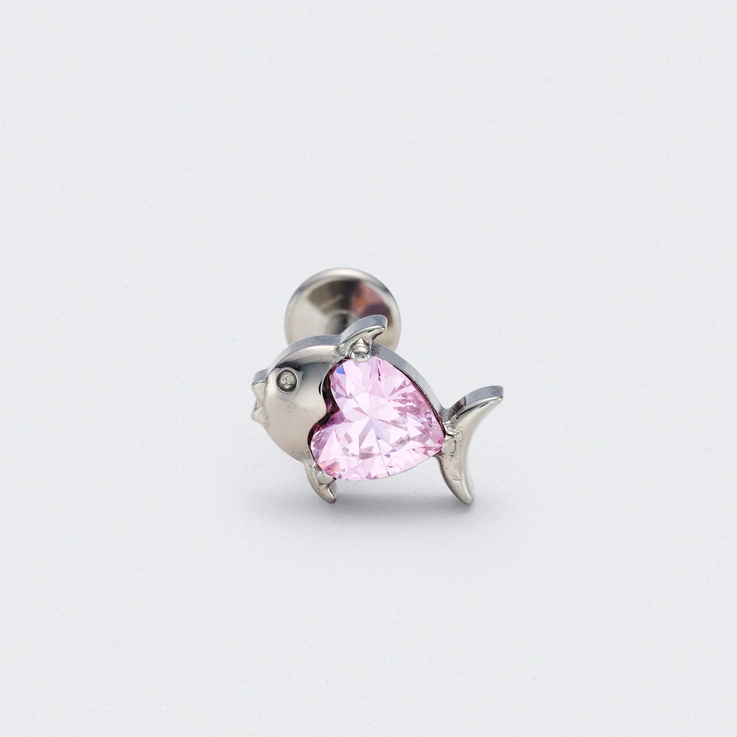 Fish Pink CZ Front Facing Labret in Silver - Titanium
