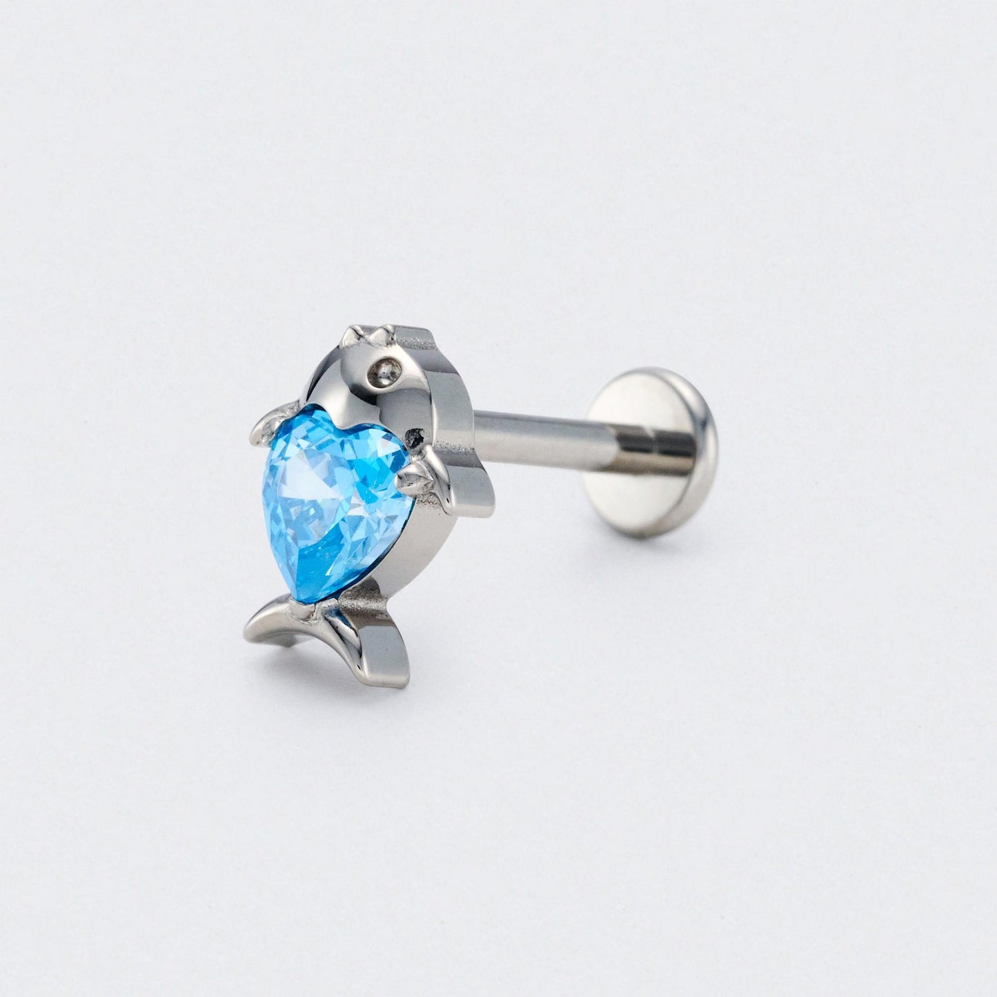 Fish Blue CZ Front Facing Labret in Silver - Titanium