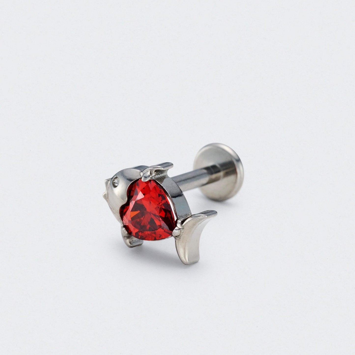 Fish Red CZ Front Facing in Silver - Titanium