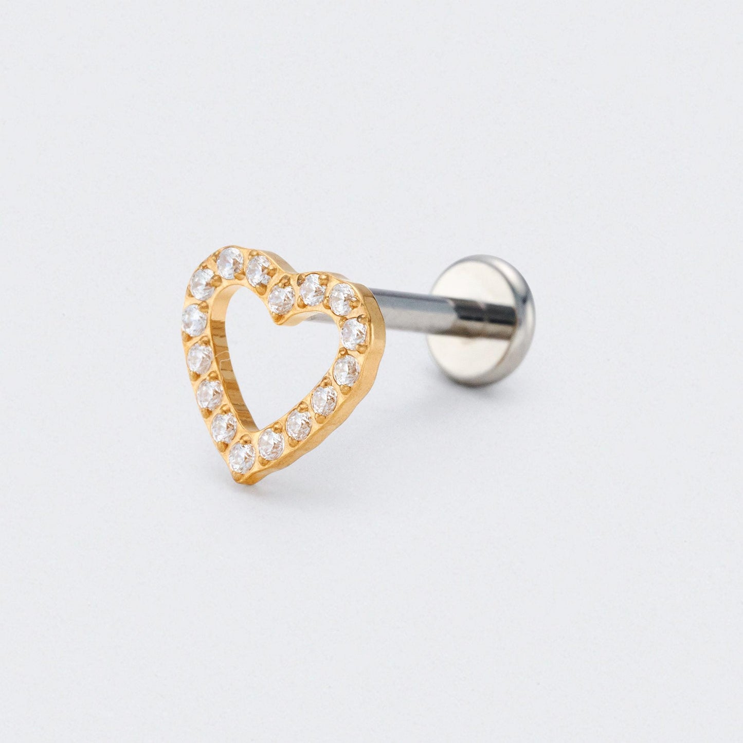 Heart CZ Front Facing Labret in Gold - Titanium