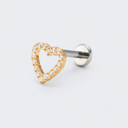 Heart CZ Front Facing Labret in Gold - Titanium
