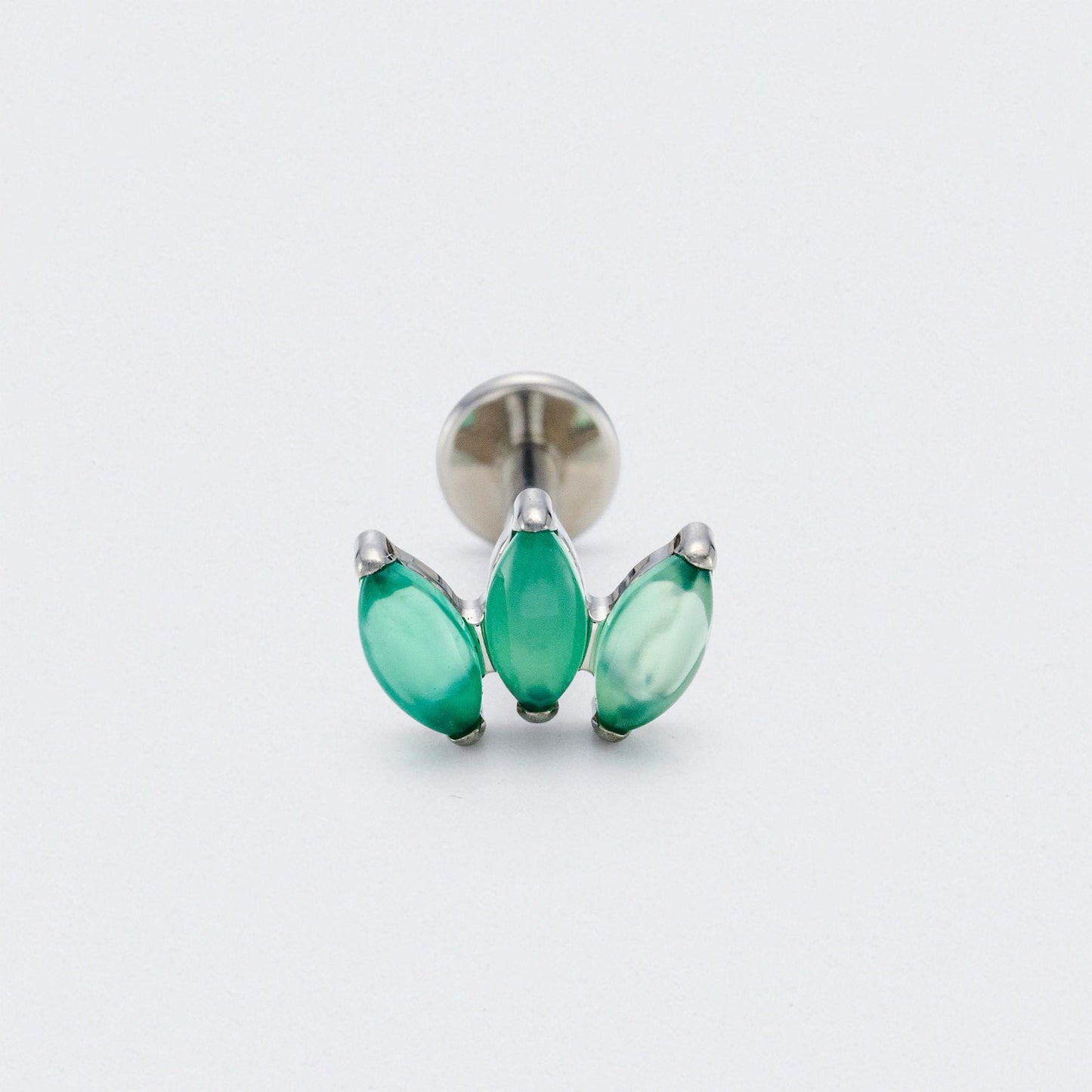 Triple Marquise Green Onyx Labret in Silver - Titanium