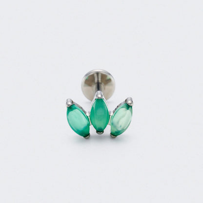 Triple Marquise Green Onyx Labret in Silver - Titanium