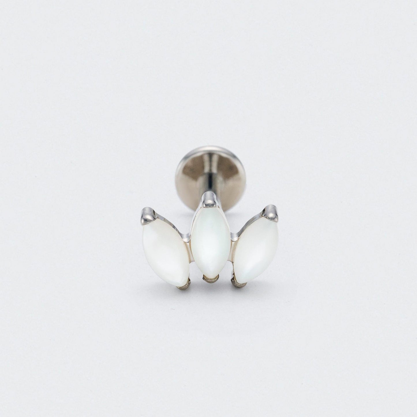 Triple Marquise White Shell Labret in Silver - Titanium