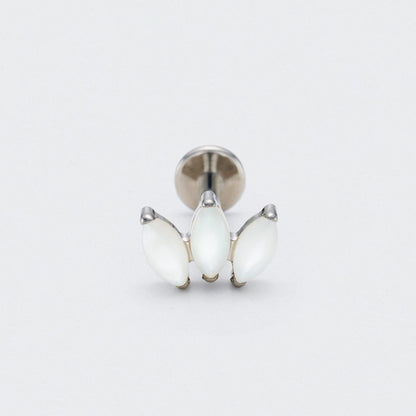 Triple Marquise White Shell Labret in Silver - Titanium