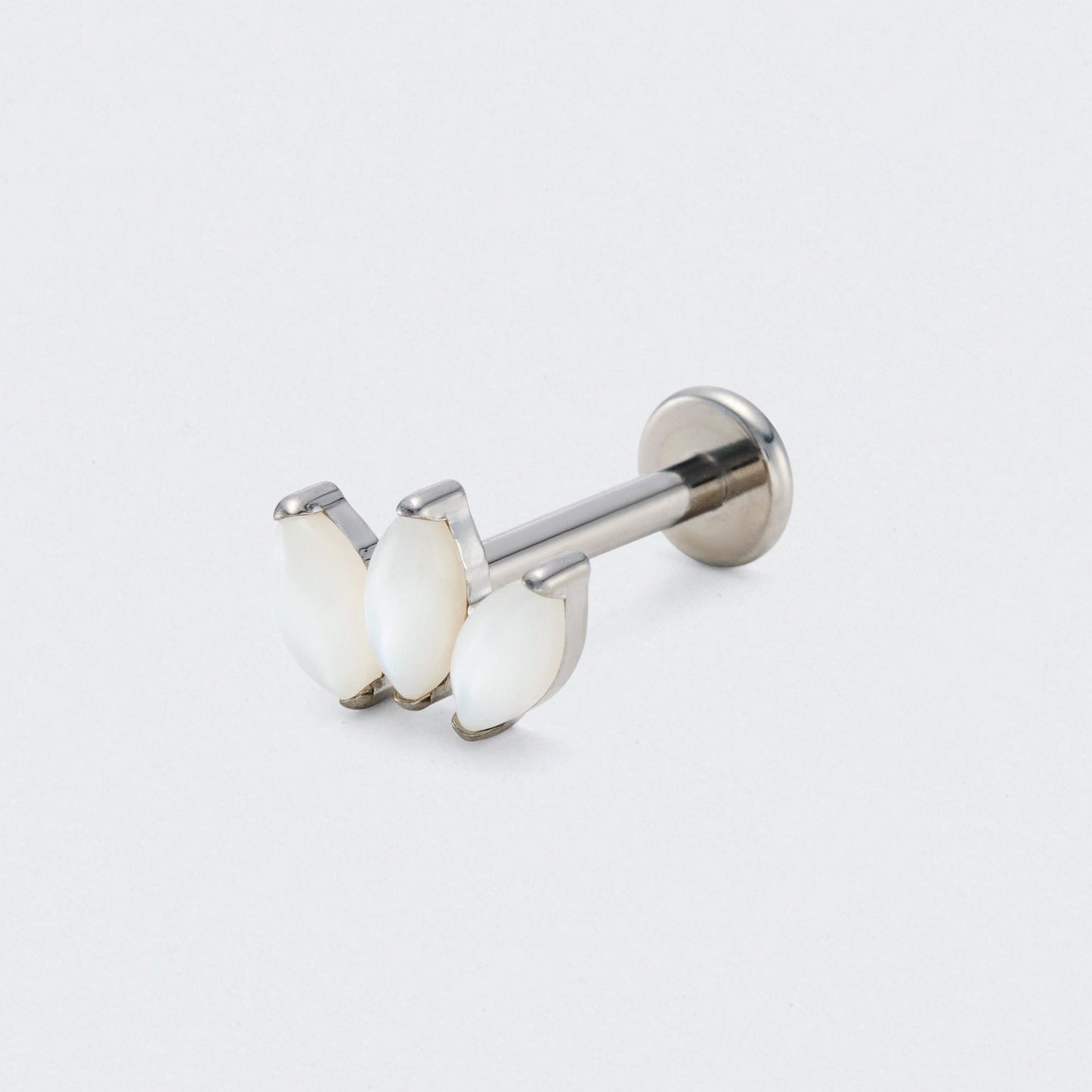 Triple Marquise White Shell Labret in Silver - Titanium