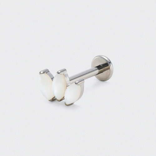 Triple Marquise White Shell Labret in Silver - Titanium