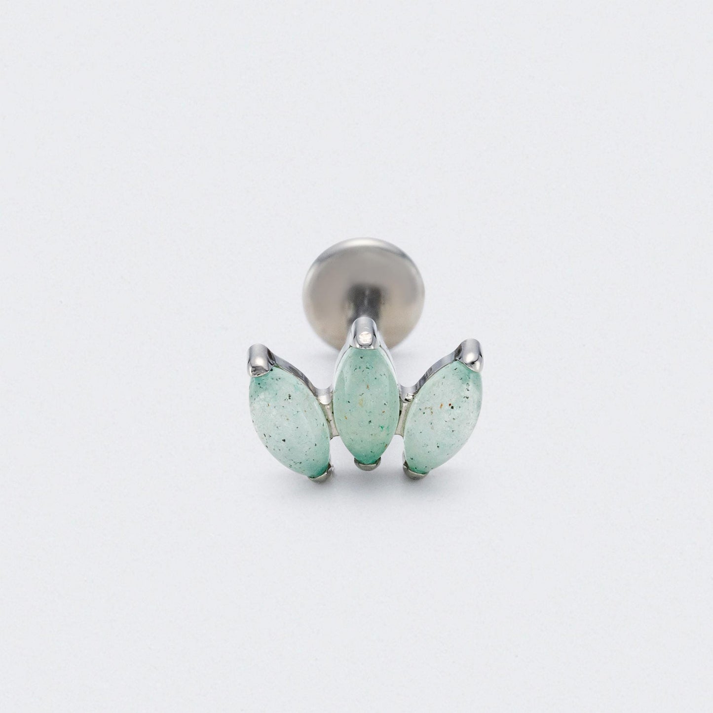 Triple Marquise Green Aventurine Labret in Silver - Titanium