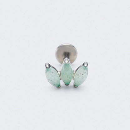 Triple Marquise Green Aventurine Labret in Silver - Titanium