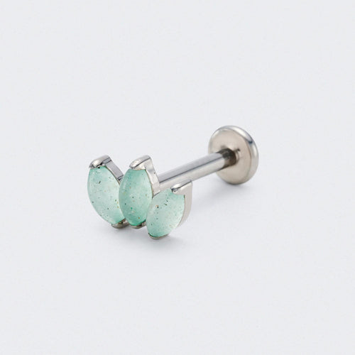 Triple Marquise Green Aventurine Labret in Silver - Titanium