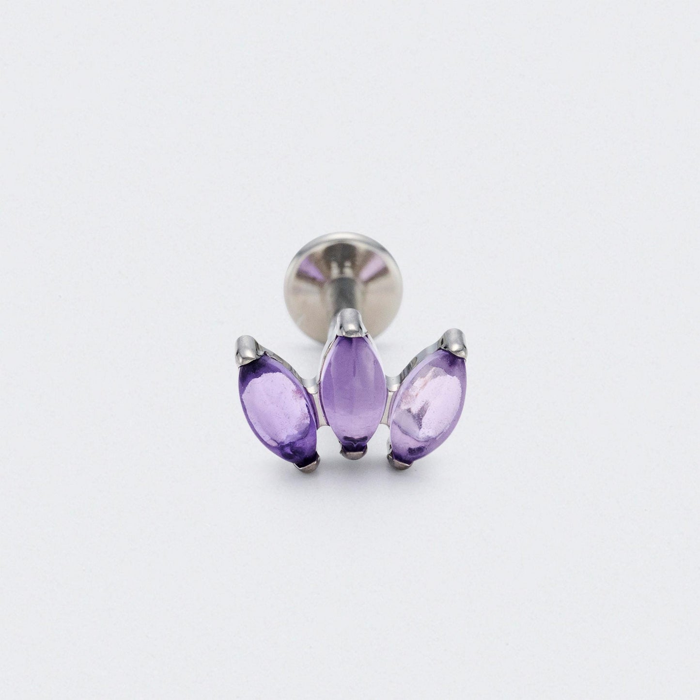 Triple Marquise Purple Amethyst Labret in Silver - Titanium