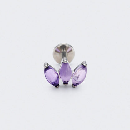 Triple Marquise Purple Amethyst Labret in Silver - Titanium